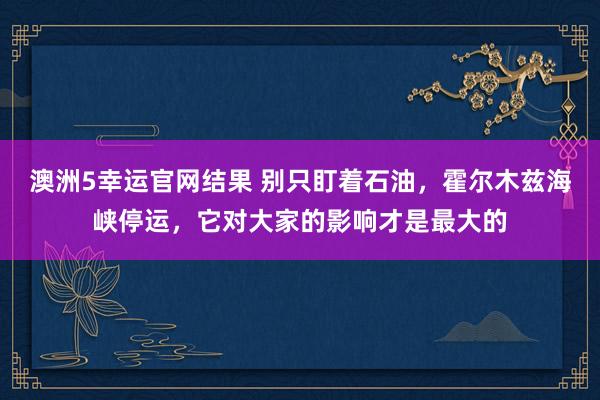澳洲5幸运官网结果 别只盯着石油，霍尔木兹海峡停运，它对大家的影响才是最大的